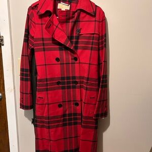 MICHAEL Michael Kors Red and Black Plaid Trench Coat